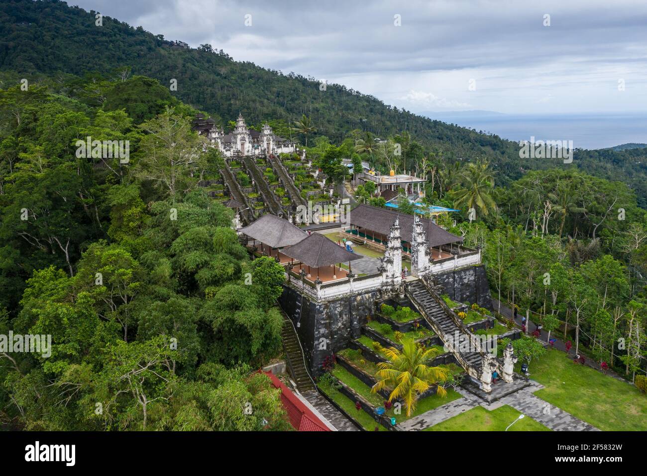 Aerial viewf of the Lempuyang temple, a traditional Balinese Hindu temple in Bali, Indonesia Stock Photo