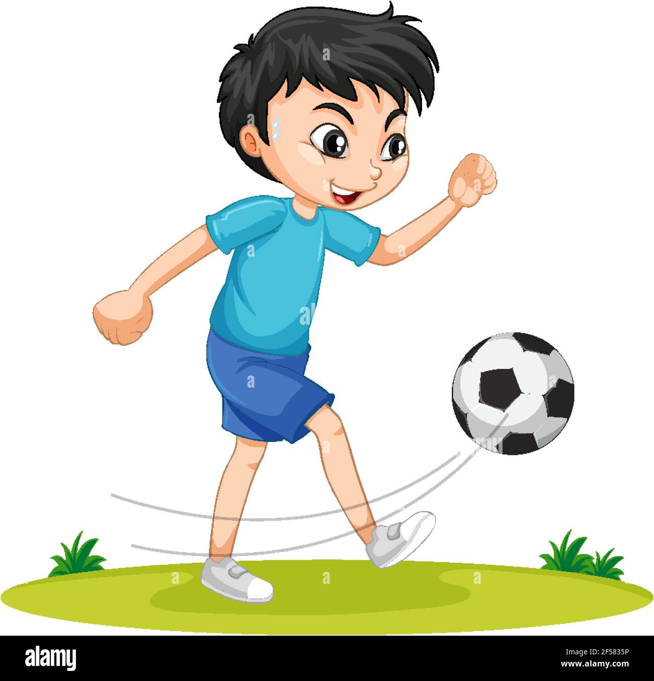 Cute boy playing football cartoon character isolated illustration Stock ...