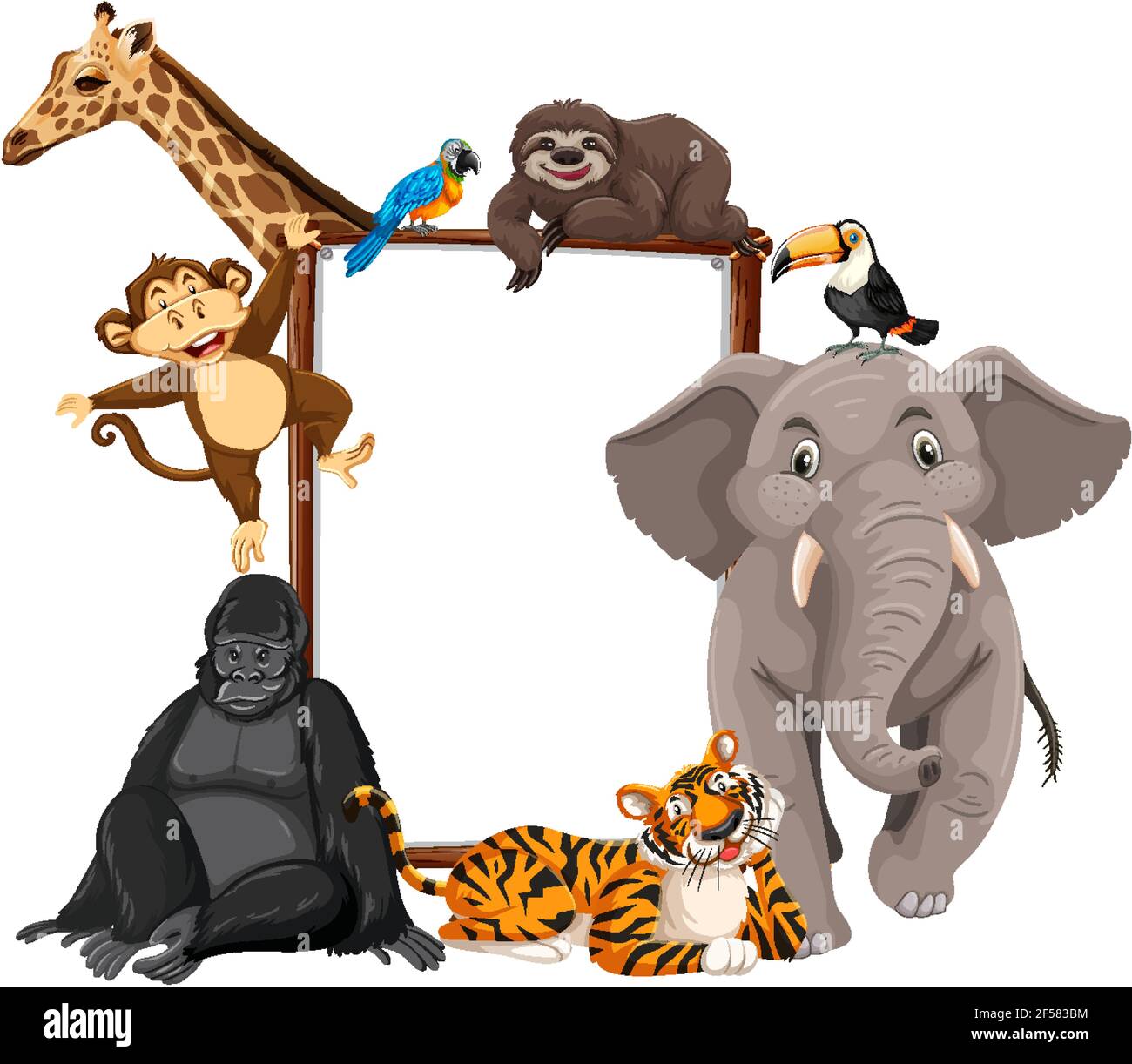 Empty banner with wild animals on white background illustration Stock ...