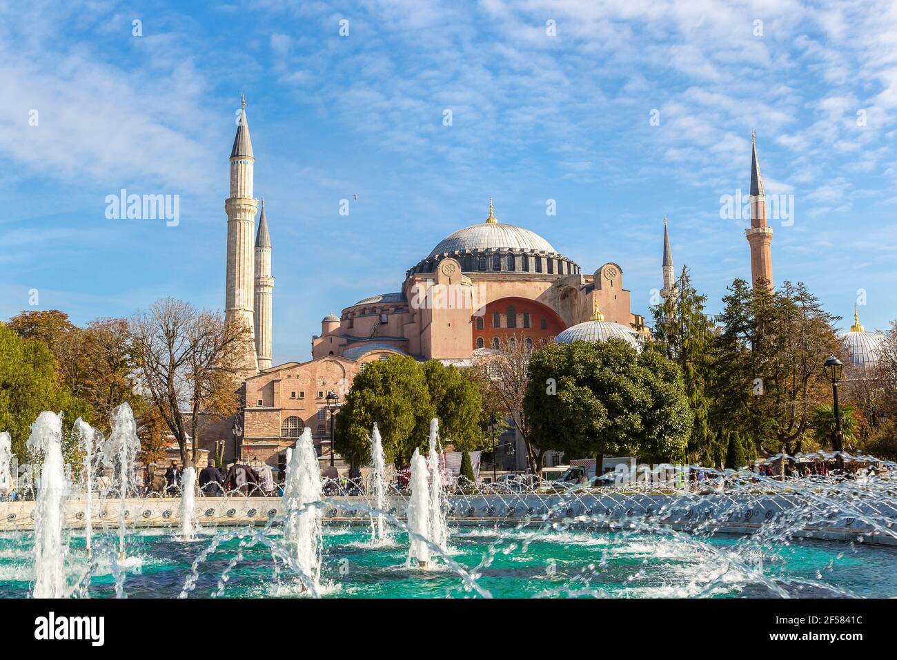 Hagia Sophia and fountain in Istanbul, Turkey in a beautiful summer day ...
