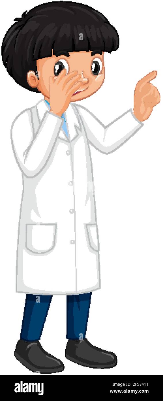 A boy cartoon character wearing laboratory coat illustration Stock