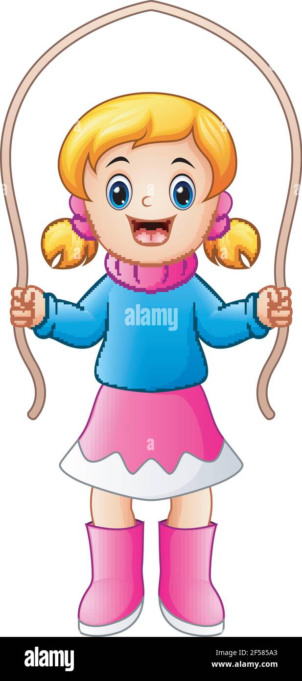 Vector illustration of Cartoon girl playing jumping rope Stock Vector ...
