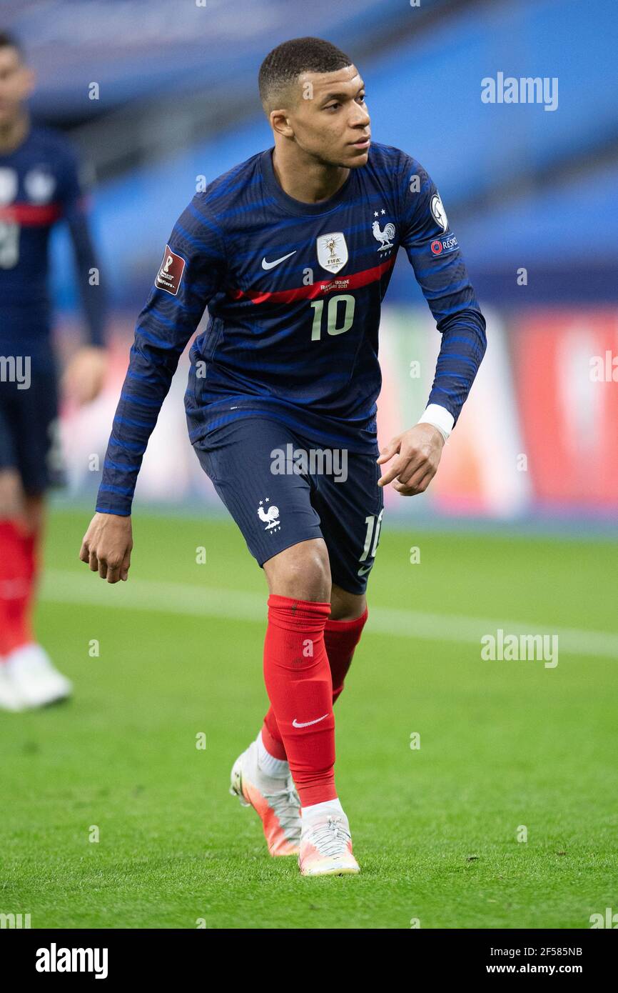 Kylian MBappe of France in action during the FIFA World Cup 2022 Qatar  qualifying match between