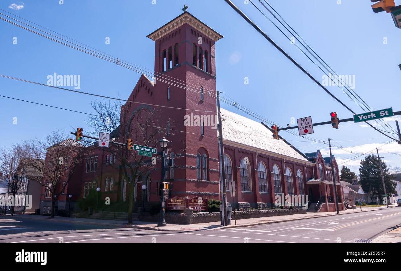 St James Lutheran Church on York Street, Gettysburg, Pennsylvania, USA Stock Photo