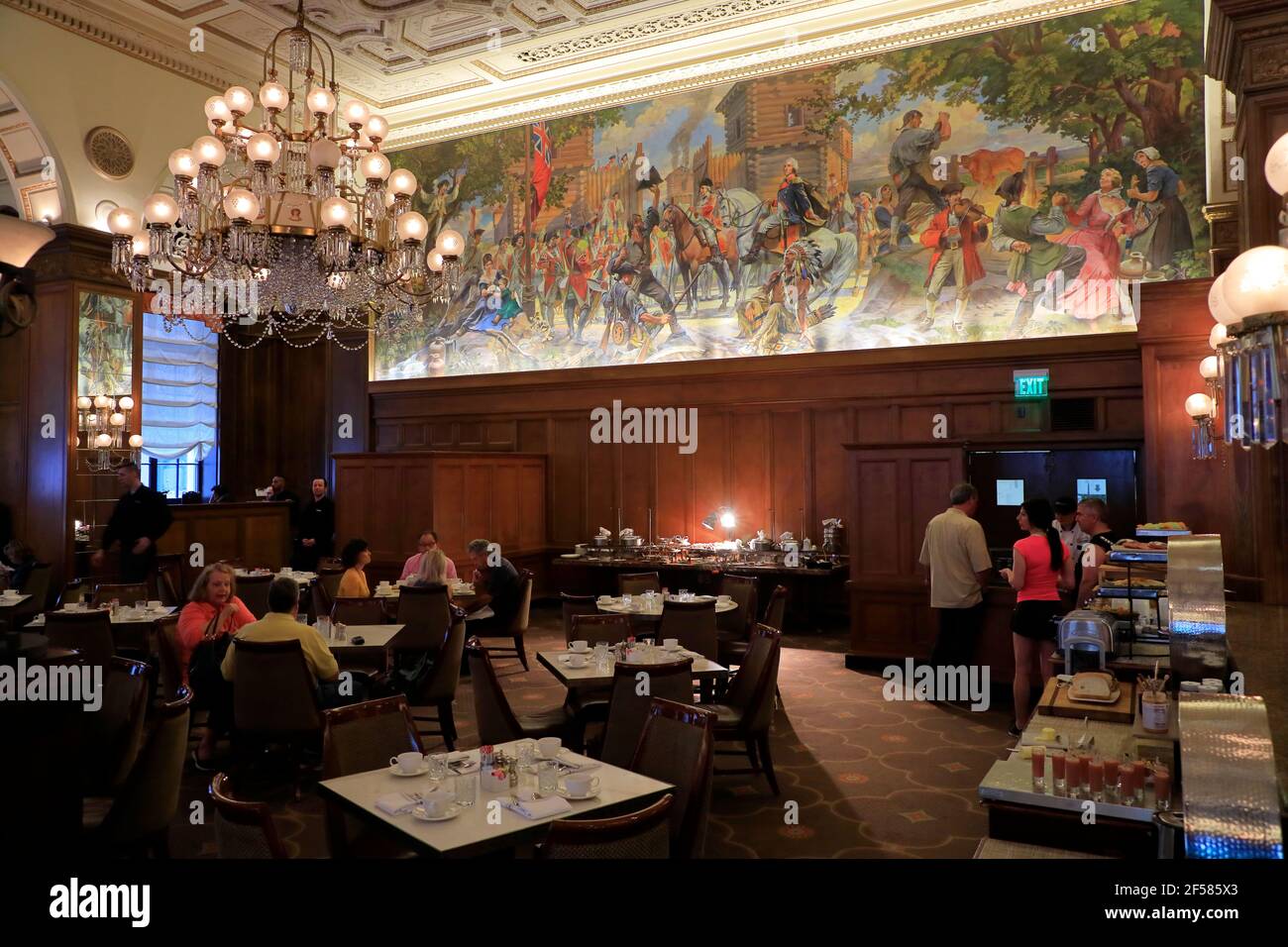 The taking of Fort Pitt mural decorating the Terrace Room dining room of Omni William Penn Hotel.Pittsburgh.Pennsylvania.USA Stock Photo
