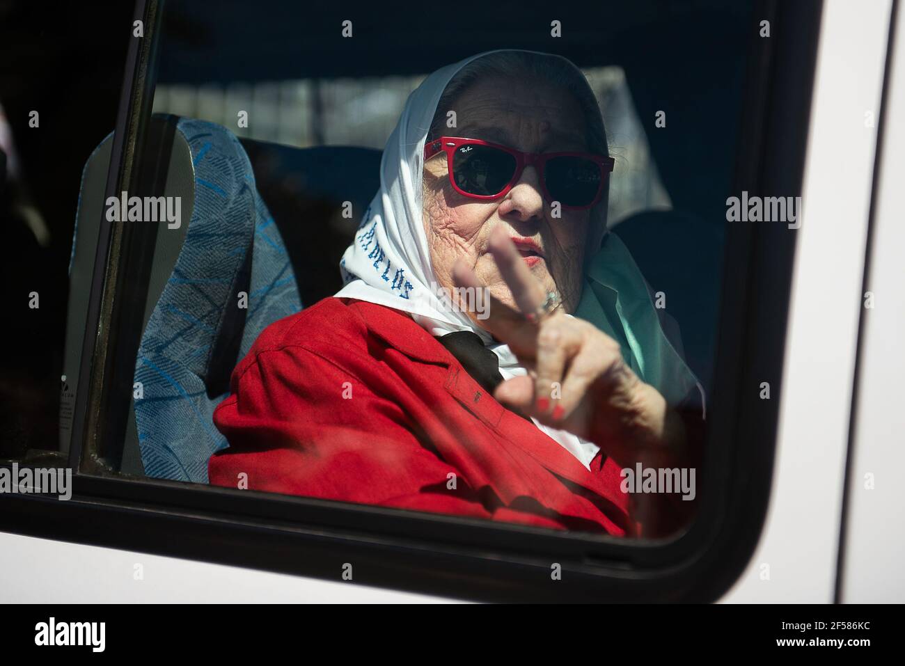Hebe de Bonafini, president of Mothers of the Plaza de Mayo.The Mothers of Plaza de Mayo returned to mobilize after more than a year. On the anniversary of the 1976 military coup in Argentina. Stock Photo