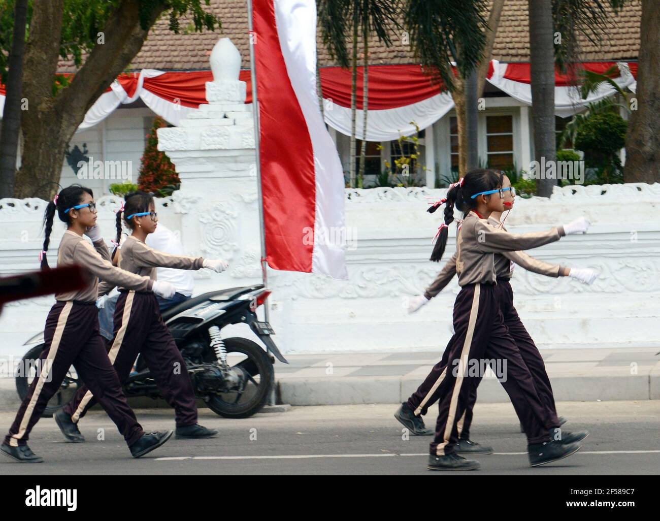 School children procession in Banyuwangi, Java, Indonesia. Stock Photo