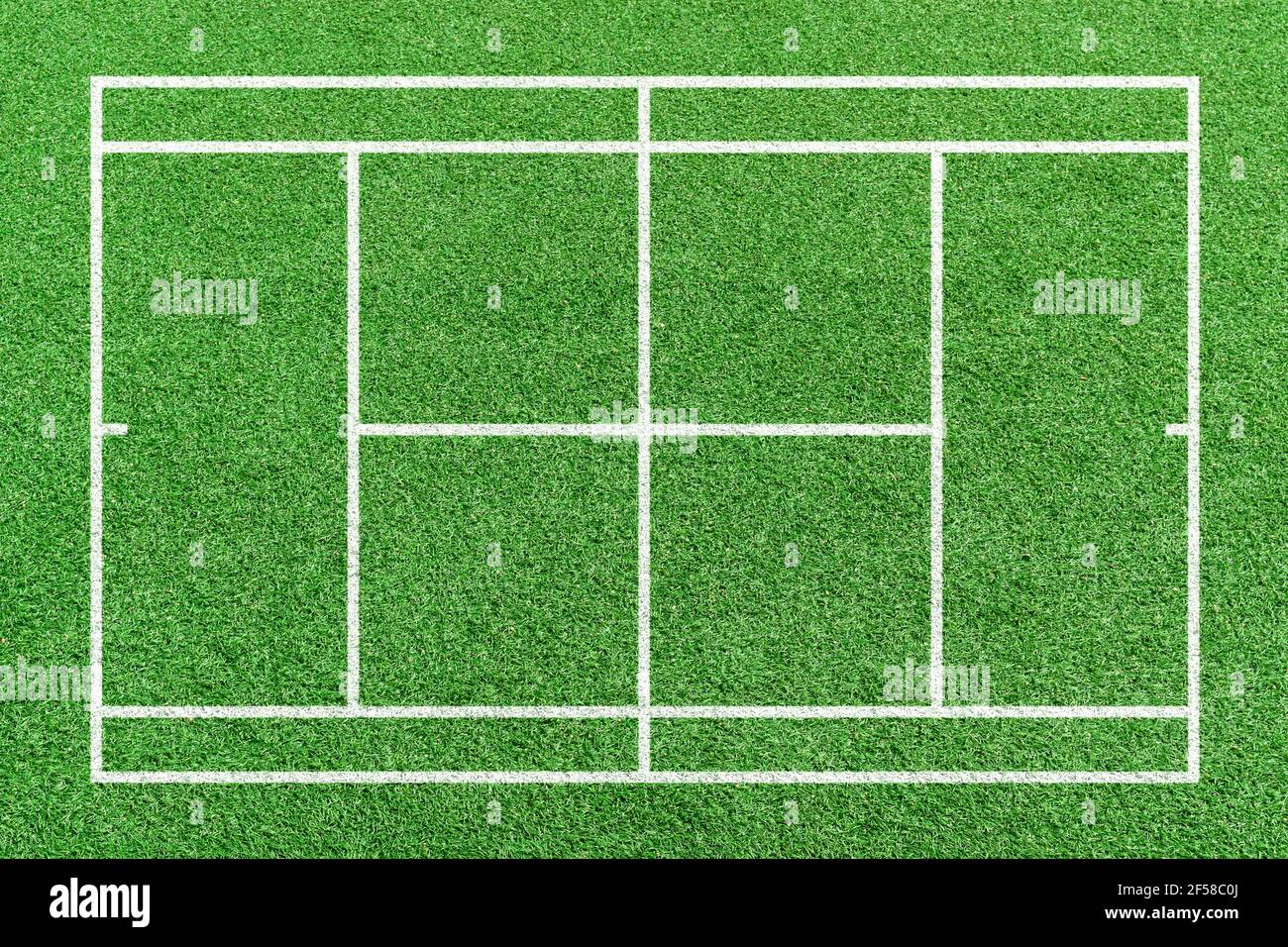 Tennis court with white line pattern. Green artificial grass sports