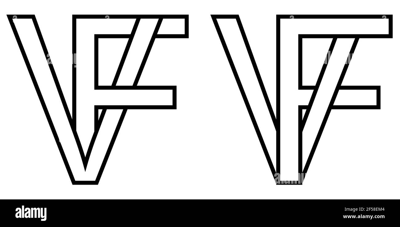Logo sign fv, vf icon sign interlaced letters v, F vector logo vf, fv first capital letters pattern alphabet v f Stock Vector