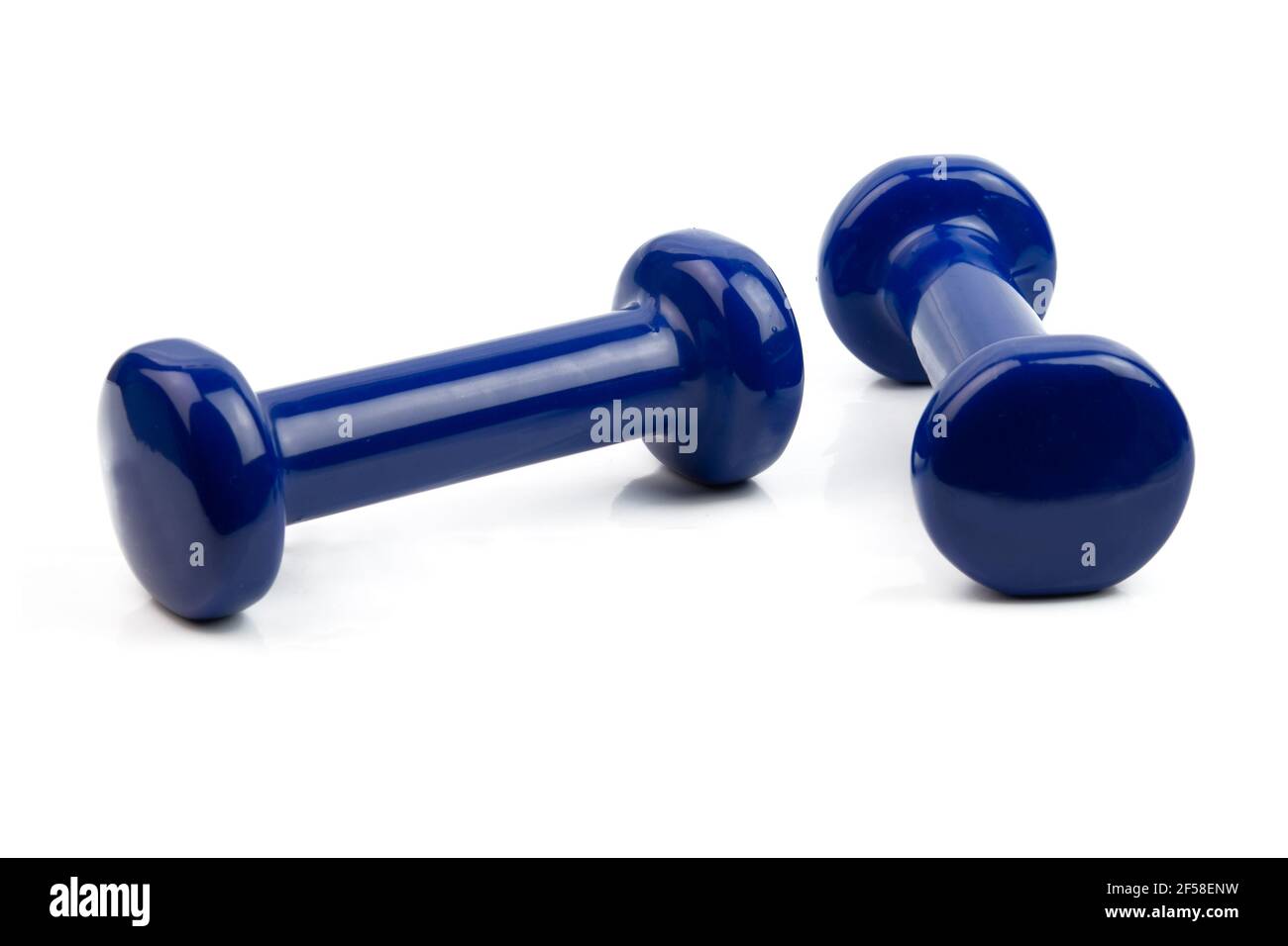 Blue dumbbell weights isolated on white with soft shadow Stock Photo