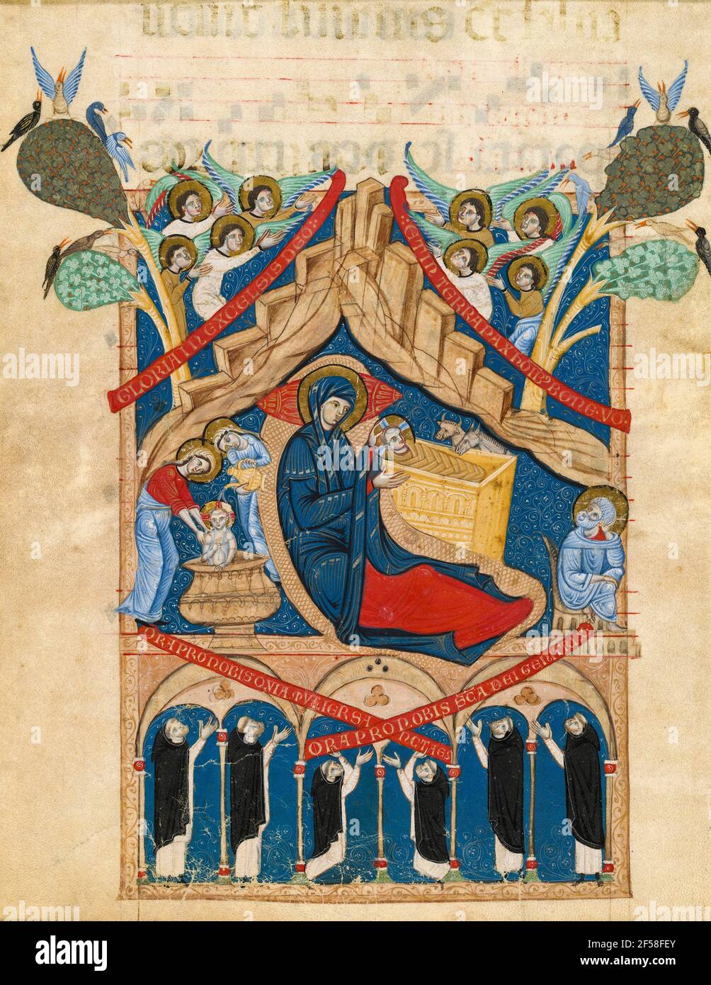 Master of Imola - The Nativity with Six Dominican Monks - 1265/1274 Stock Photo