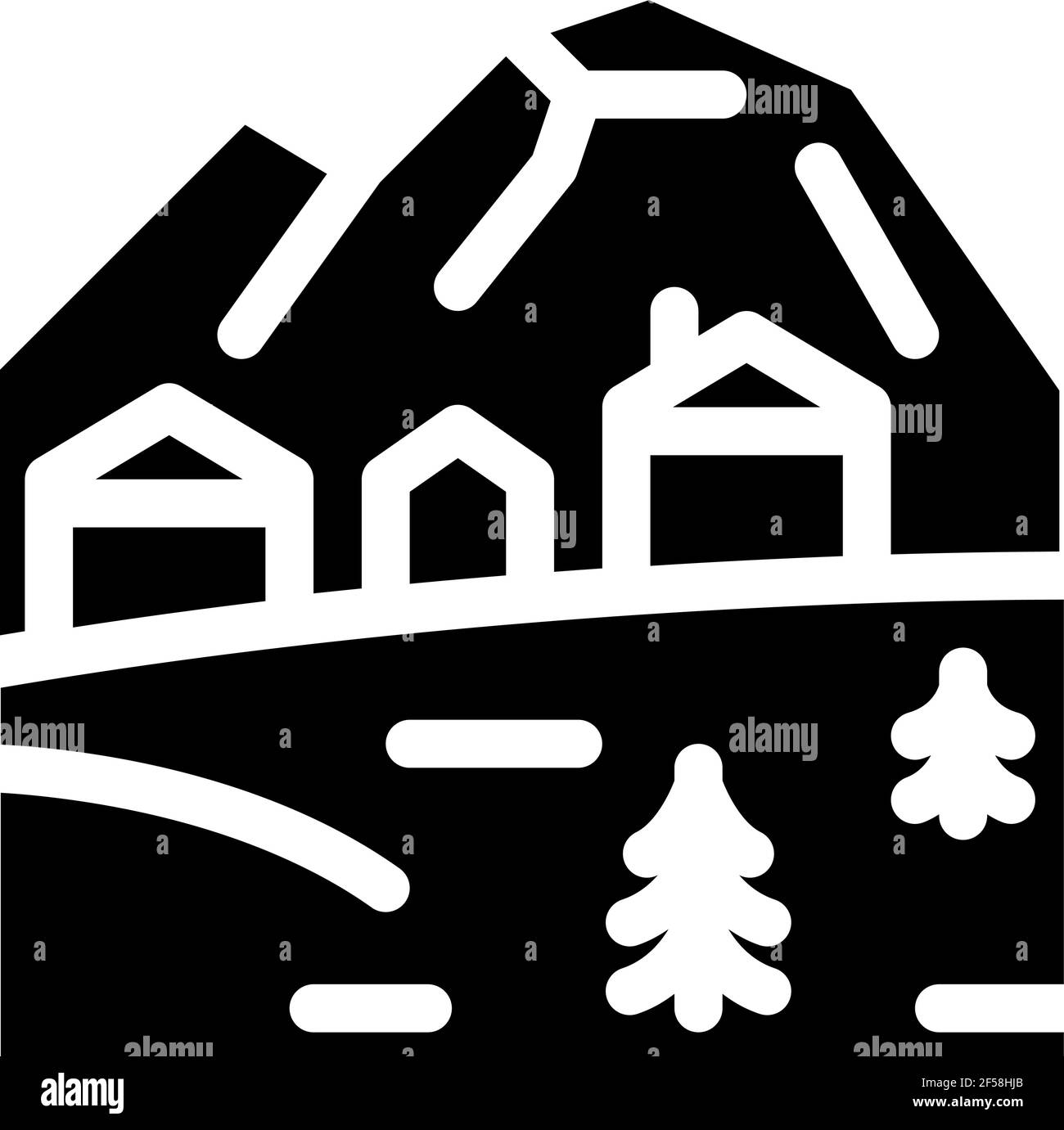 mountain village icon Vector Glyph Illustration Stock Vector