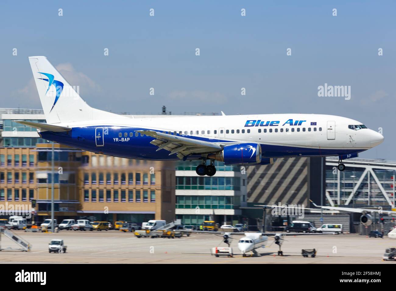Stuttgart, Germany - May 21, 2018: Blue Air Boeing 737 airplane at Stuttgart airport in Germany. Boeing is an American aircraft manufacturer headquart Stock Photo