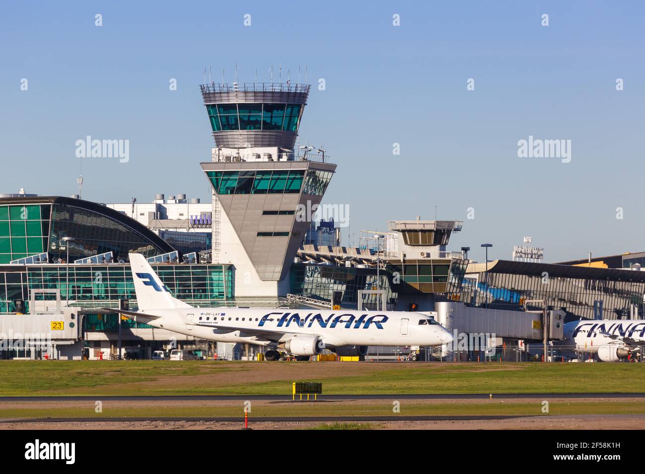 Helsinki, Finland - May 25, 2018: Finnair Embraer 190 airplane at Helsinki airport. Stock Photo