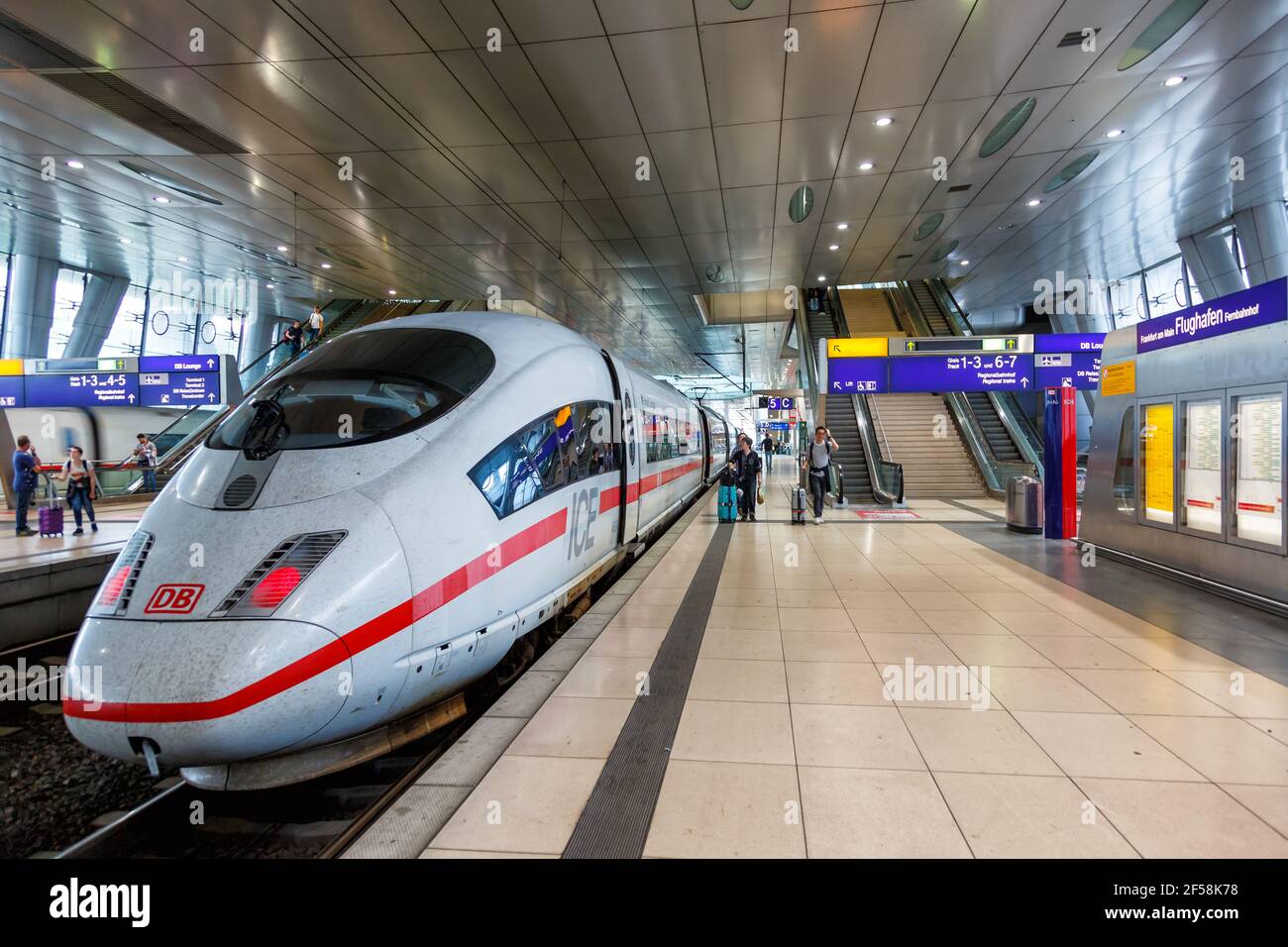 Frankfurt, Germany - May 27, 2018: ICE high speed train at Frankfurt airport railway station in Germany. Stock Photo