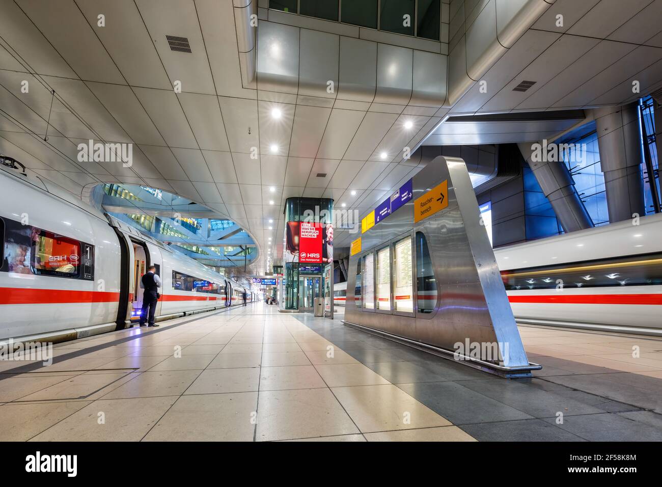 Frankfurt, Germany - May 27, 2018: ICE high speed trains at Frankfurt airport railway station in Germany. Stock Photo