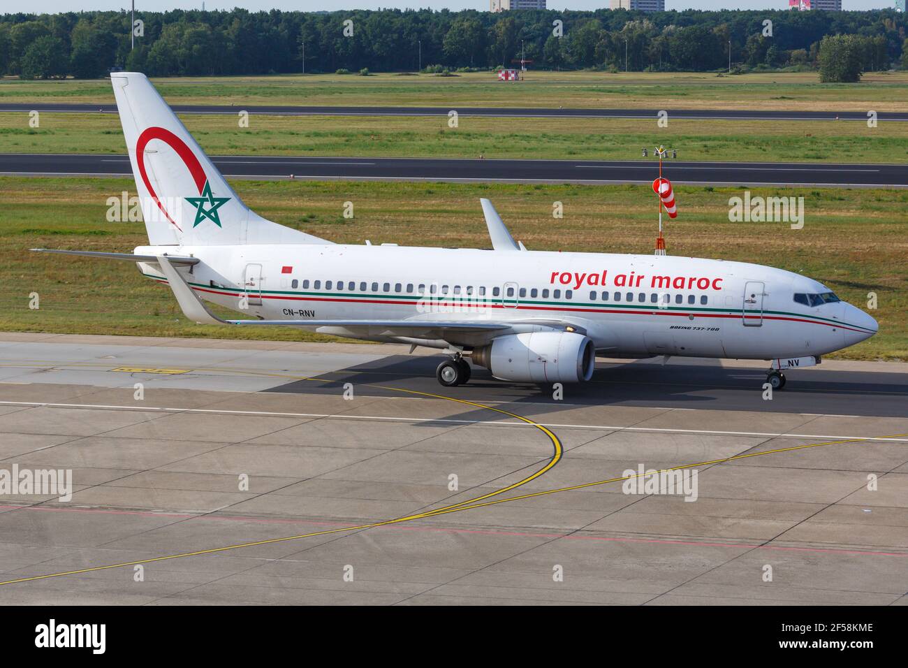 Berlin, Germany – 30. August 2017: Royal Air Maroc Boeing 737 at Berlin Tegel airport (TXL) in Germany. Boeing is an aircraft manufacturer based in Se Stock Photo