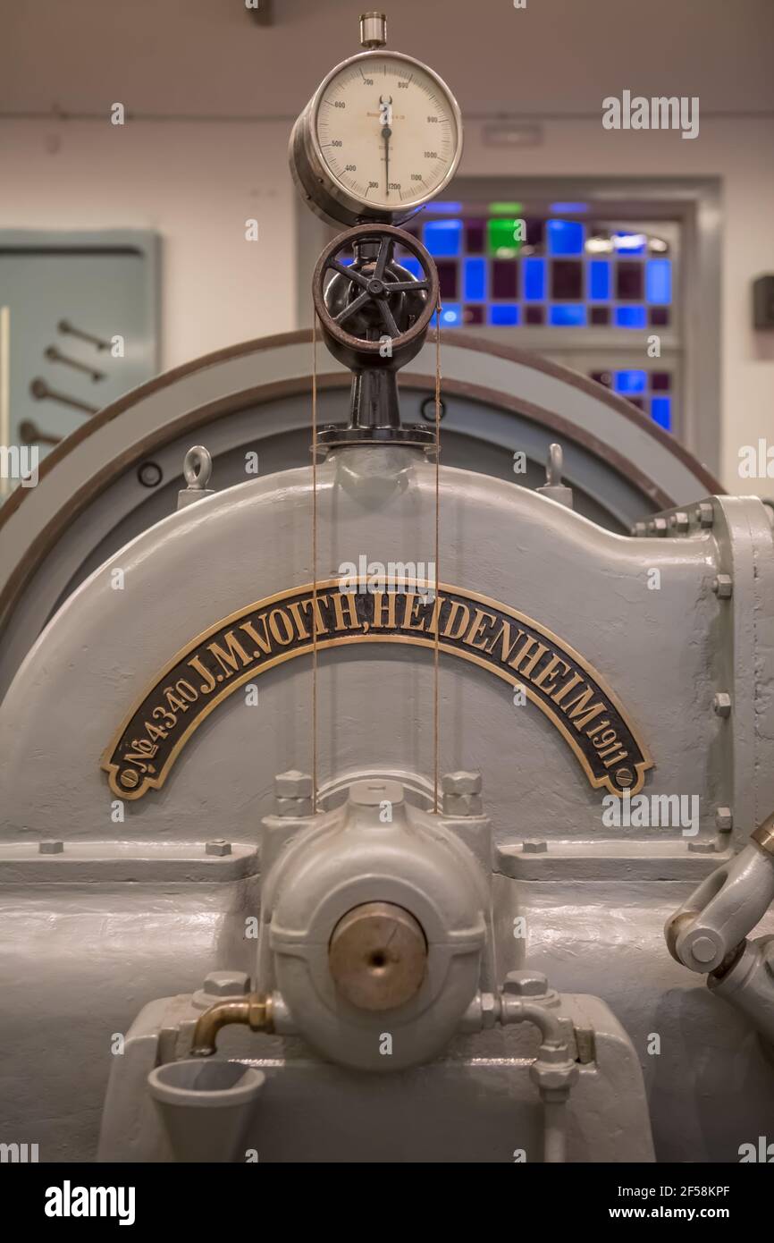Seia / Portugal - 08 22 2020: Detailed view of old barometer of power ...