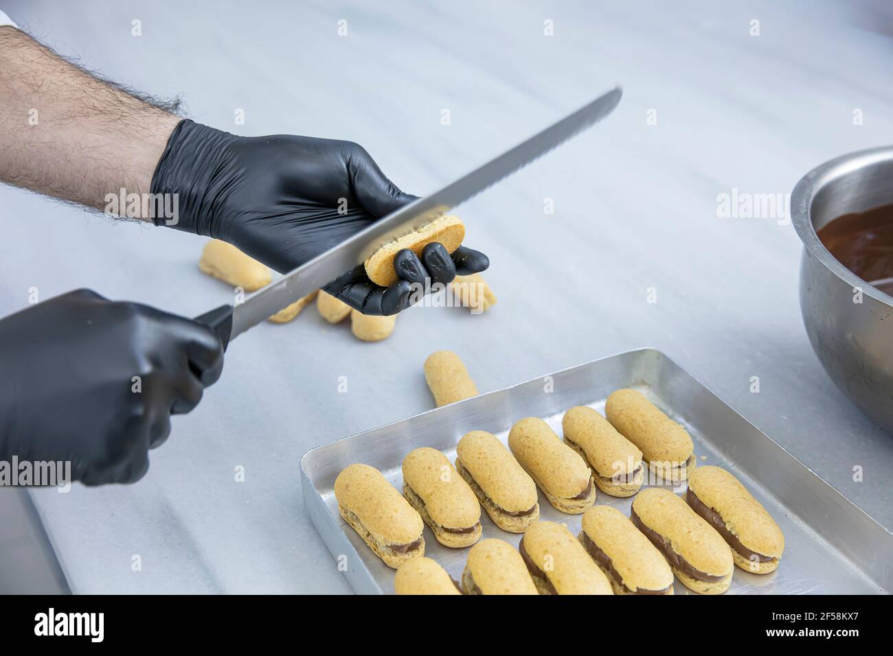 Making chef eclairs in the kitchen. Eclairs Pasta Turkish delicious ...