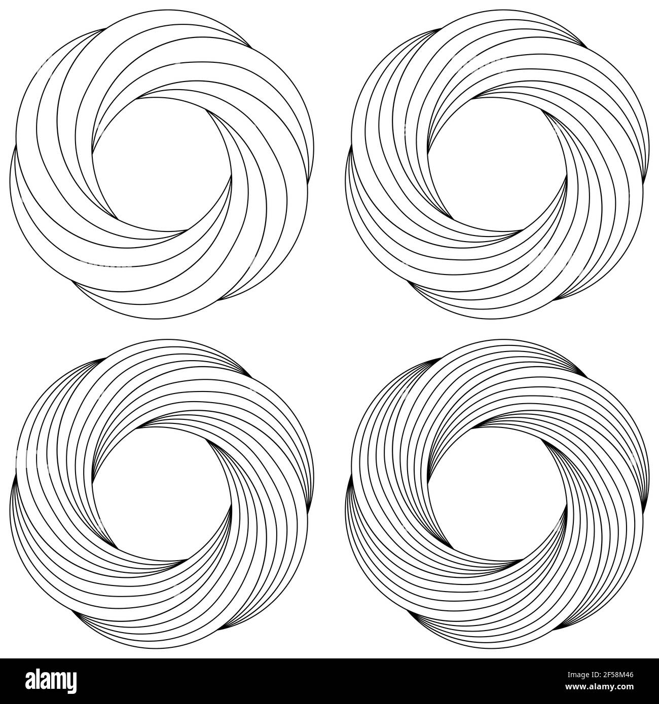 Set circular flower pattern swirling finer lines vector ring template logo pattern ball thread for knitting Stock Vector