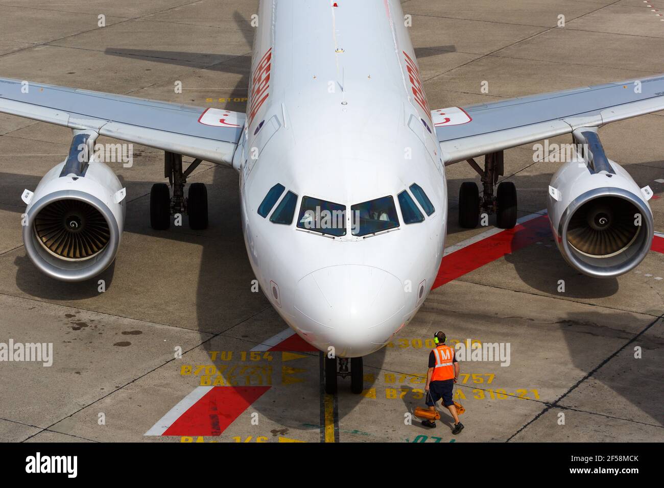 Berlin, Germany – 30. August 2017: Iberia Airbus A319 airplane at Berlin Tegel airport (TXL) in Germany. Airbus is an aircraft manufacturer from Toulo Stock Photo