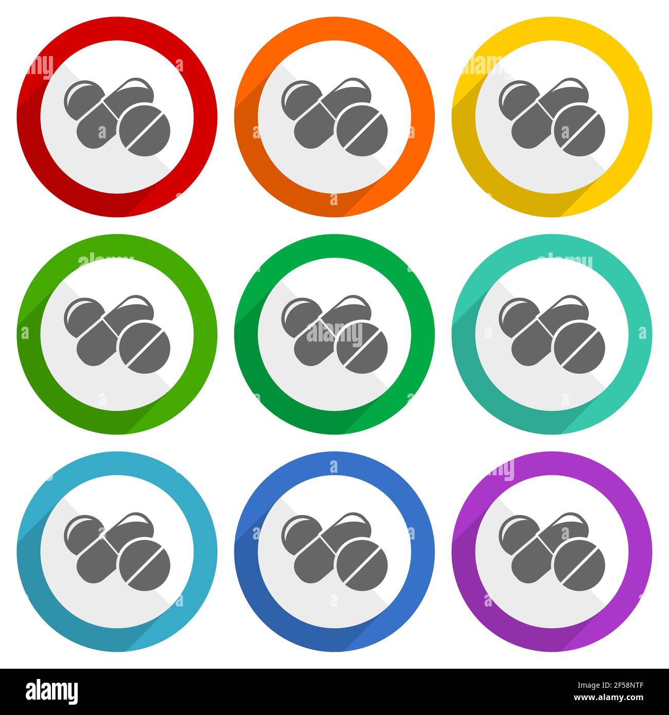 Medicine vector icons, set of colorful flat design buttons for webdesign and mobile applications Stock Vector