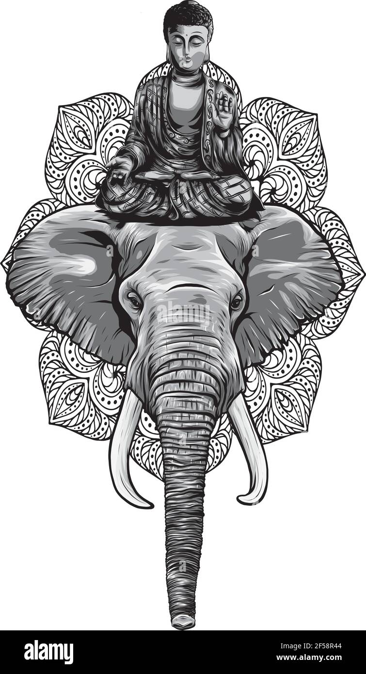 design of buddha statue above head of elephant vector Stock Vector