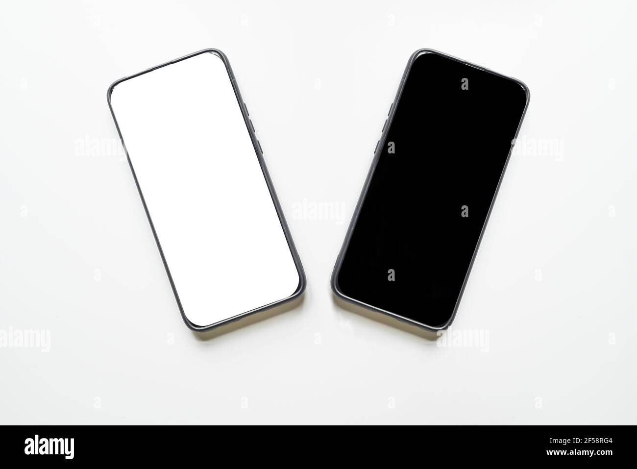 User interface, two rotated mobile phone mockups for user experience ...