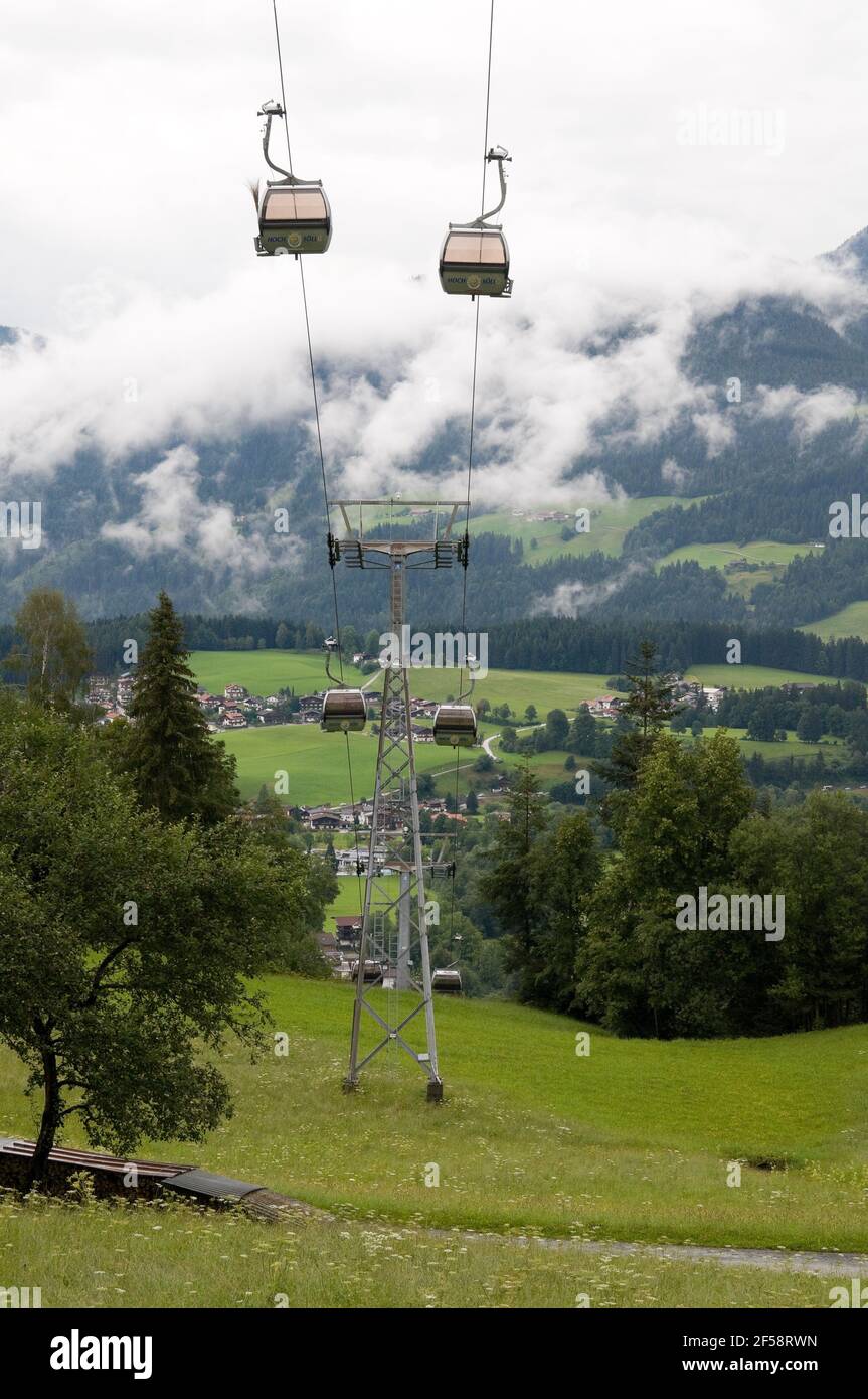 Cable Car That Goes From The Village Of Soll Austria Stock Photo