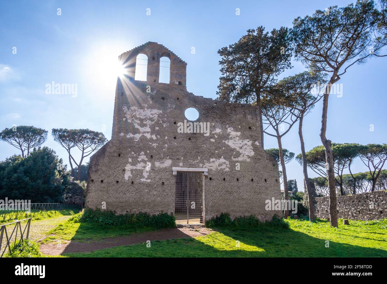 Rome (Italy) - The archeological ruins in the Appian Way of Roma (in italian: 'via Appia Antica'), the most important Roman road of the ancient empire Stock Photo