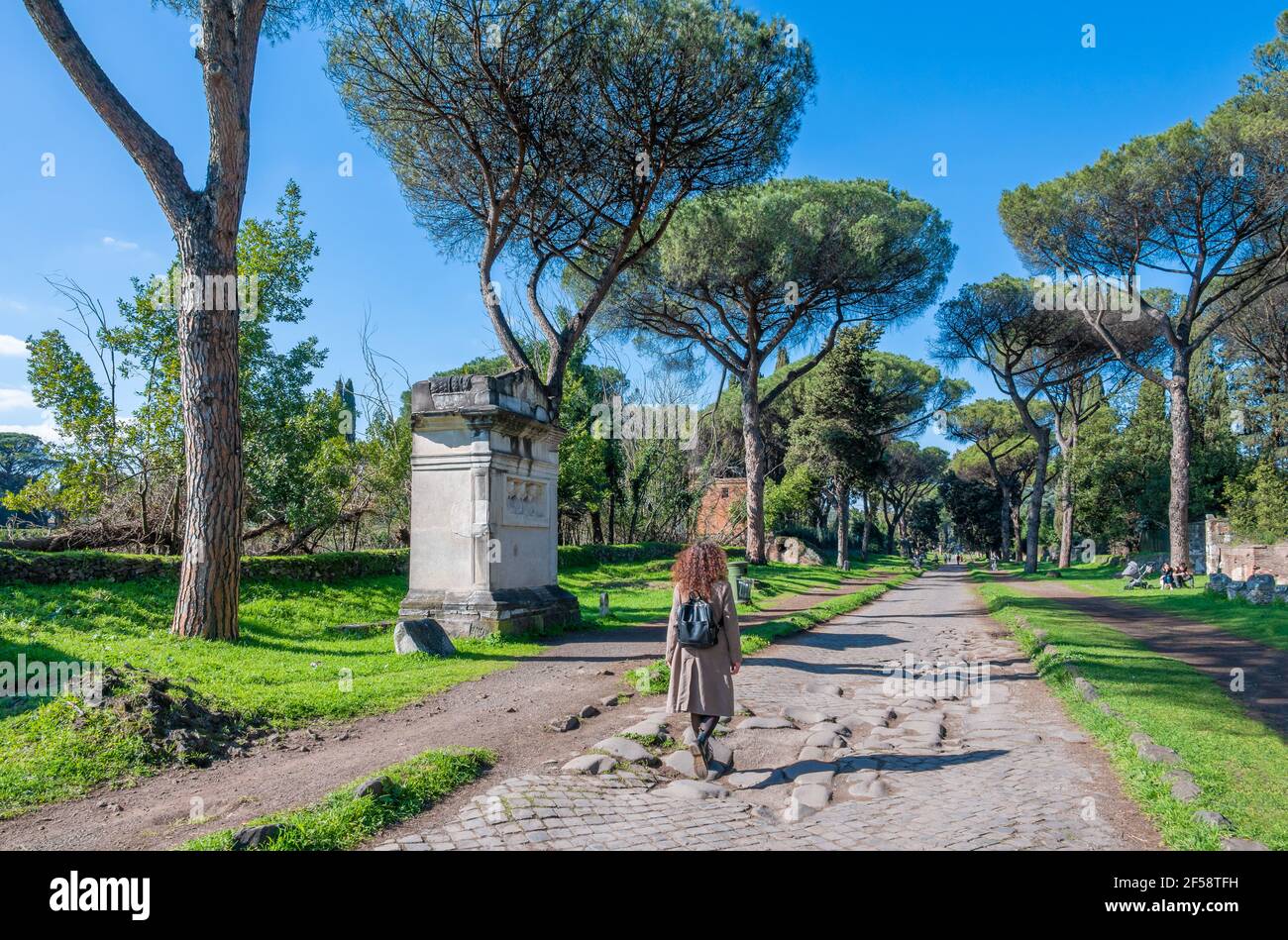 Rome (Italy) - The archeological ruins in the Appian Way of Roma (in italian: 'via Appia Antica'), the most important Roman road of the ancient empire Stock Photo