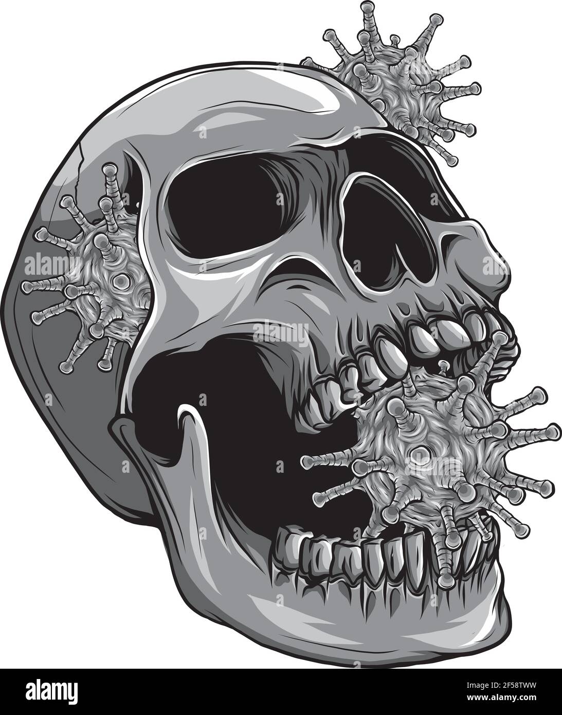 design of human skull with virus vector illustration Stock Vector