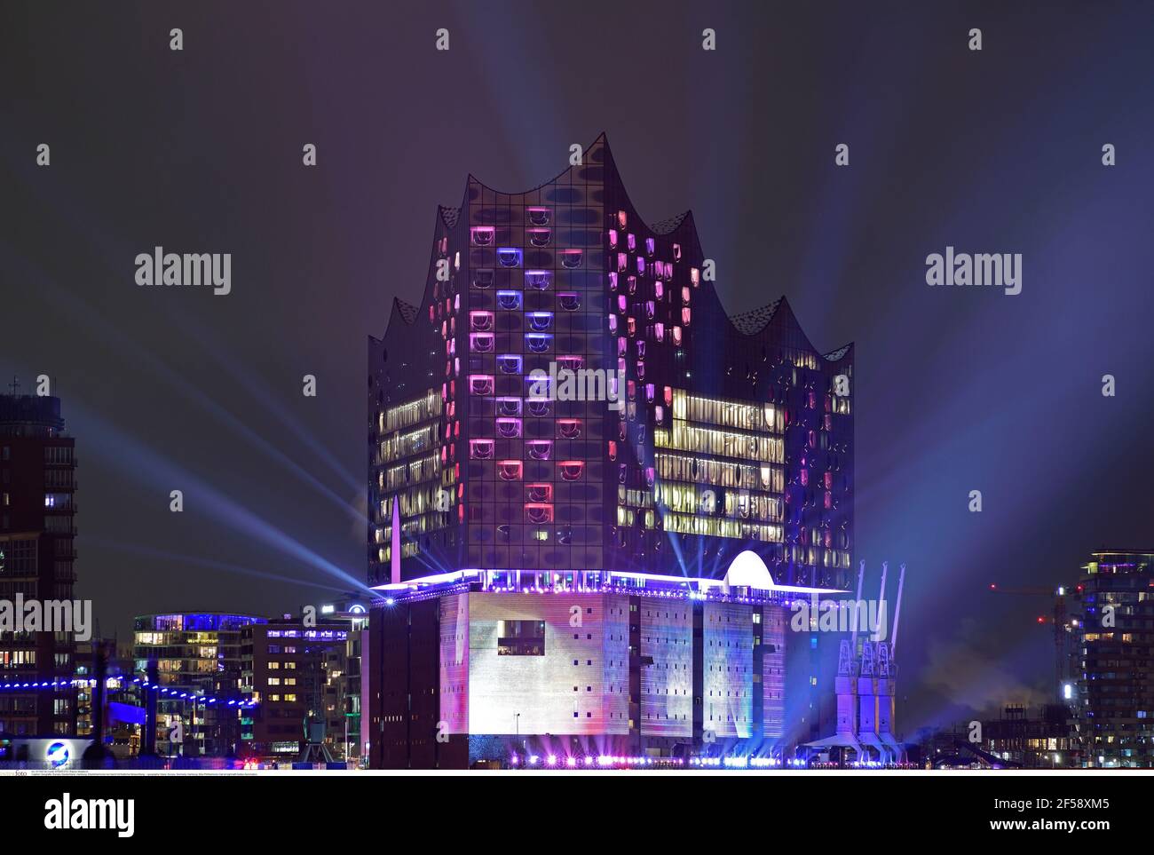 geography/travel, Europe, Germany, Hamburg, Elbe Philharmonic Hall at night with festive illumination, Additional-Rights-Clearance-Info-Not-Available Stock Photo