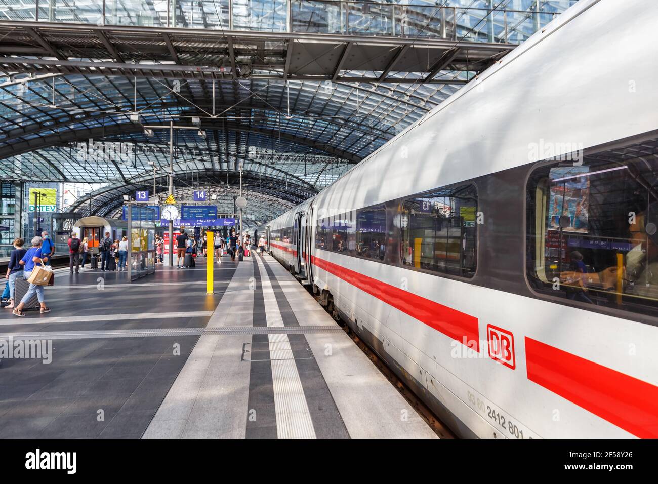 Berlin, Germany - August 20, 2020: ICE 4 high-speed train at Berlin main railway station Hauptbahnhof Hbf in Germany. Stock Photo