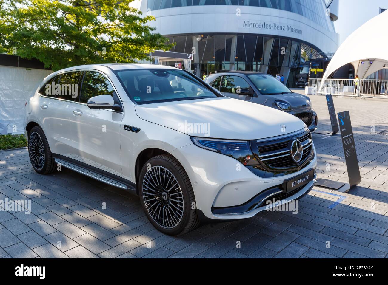 Stuttgart, Germany - September 15, 2019: Mercedes-Benz electric car EQC 400 4Matic Daimler Mercedes Benz eco green clean energy in Stuttgart, Germany. Stock Photo