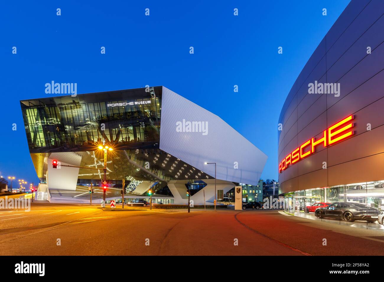 Stuttgart, Germany - March 2, 2021: Porsche museum headquarters headquarter art architecture in Stuttgart, Germany. Stock Photo