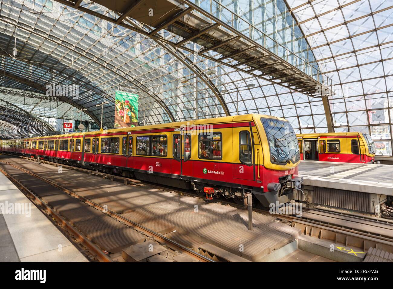 Berlin, Germany - August 20, 2020: S-Bahn Berlin suburban train S Bahn at main railway station Hauptbahnhof Hbf in Germany. Stock Photo