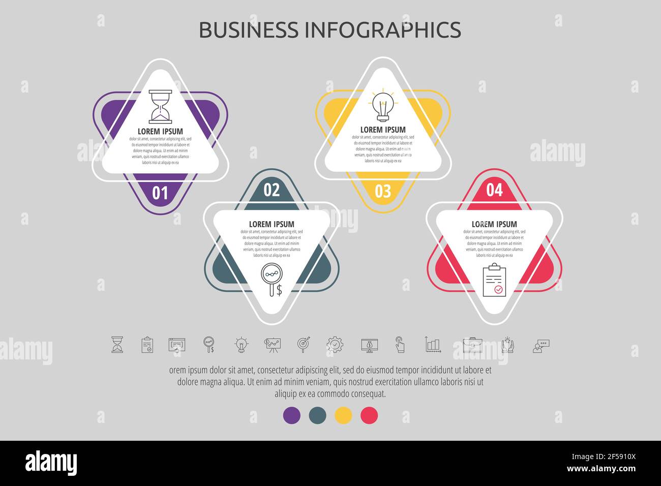 Modern and simple flat vector triangle infographic with four steps. Timeline for diagram, chart, web, banner, workflow layout, presentations Stock Vector