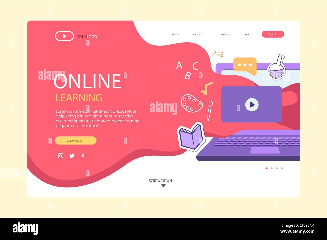 Hand drawn online learning landing page Vector illustration Stock ...