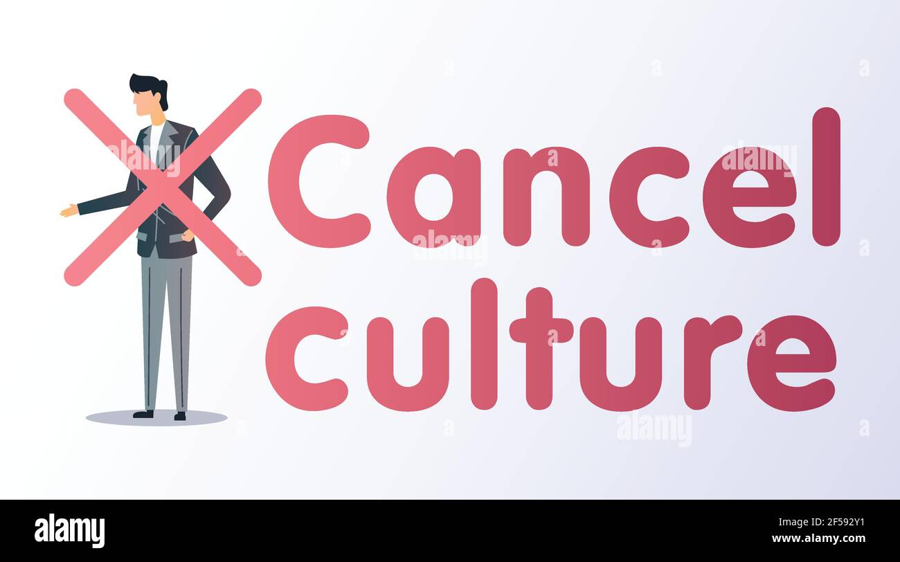 Cancel culture flat vector illustration. Social media censorship as restricting opinions that are offensive or controversial to the public. Public bac Stock Vector