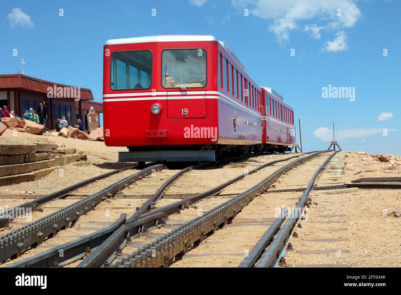 geography / travel, USA, Colorado, Colorado Springs, Cog Railway, Pikes Peak (14110 ft), Colorado Spri, Additional-Rights-Clearance-Info-Not-Available Stock Photo