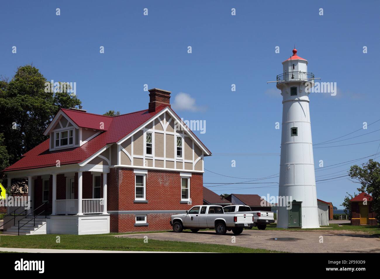 geography / travel, USA, Michigan, Munising, Munising Front Range Light (1908), Lake Superio, Additional-Rights-Clearance-Info-Not-Available Stock Photo
