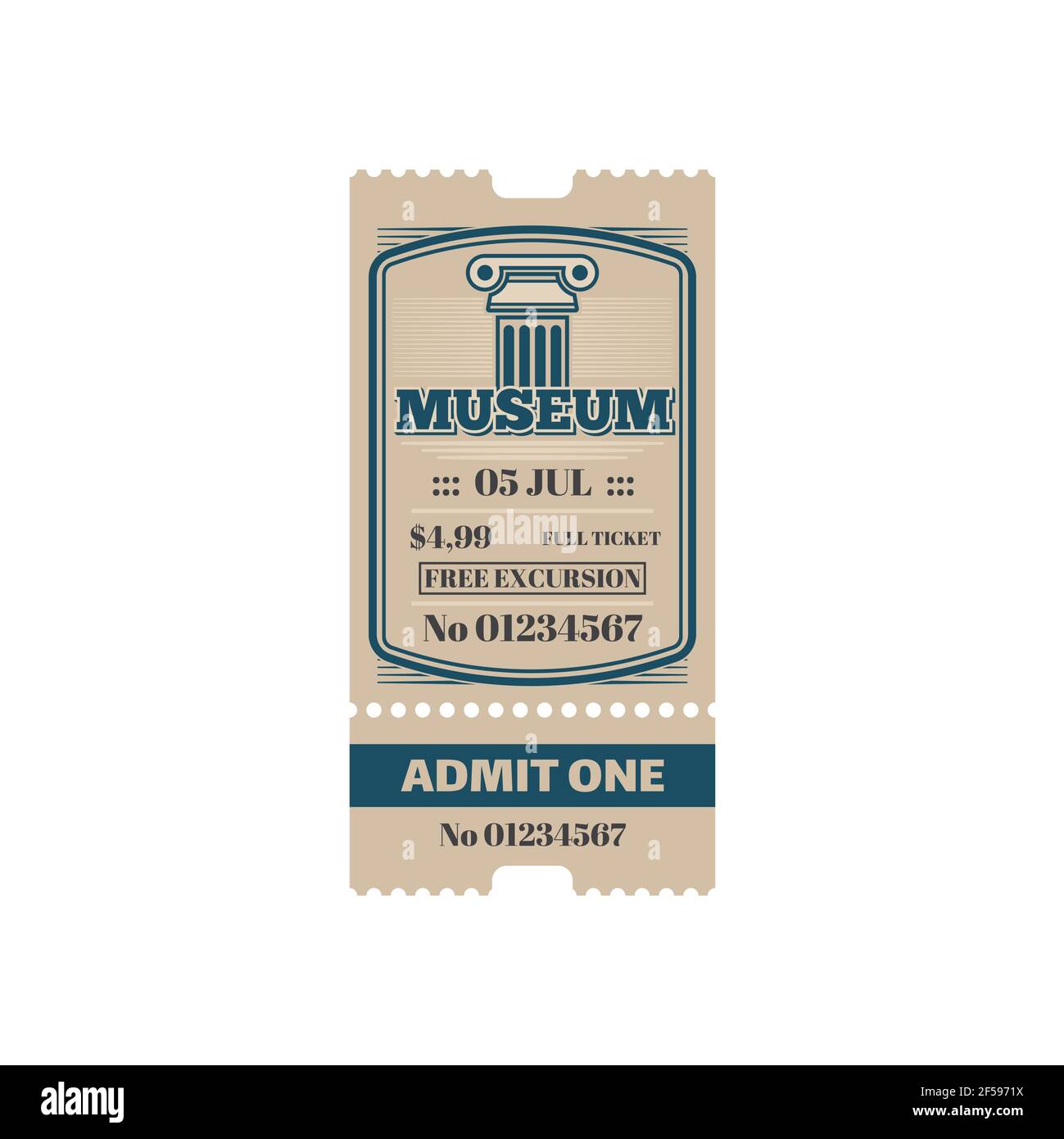 Full ticket to city history museum isolated coupon Stock Vector Image