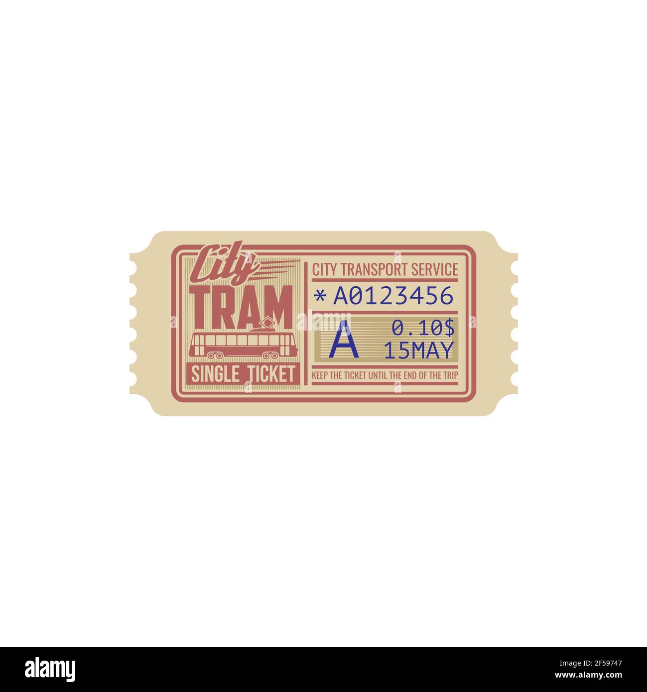 City transport single ticket on one trip on tram Stock Vector