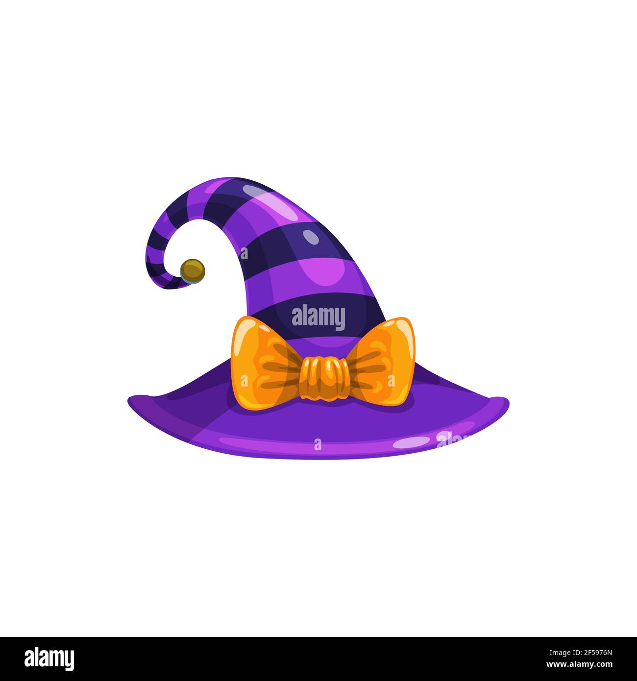 Witch hat with cute bow and violet stripes icon Stock Vector