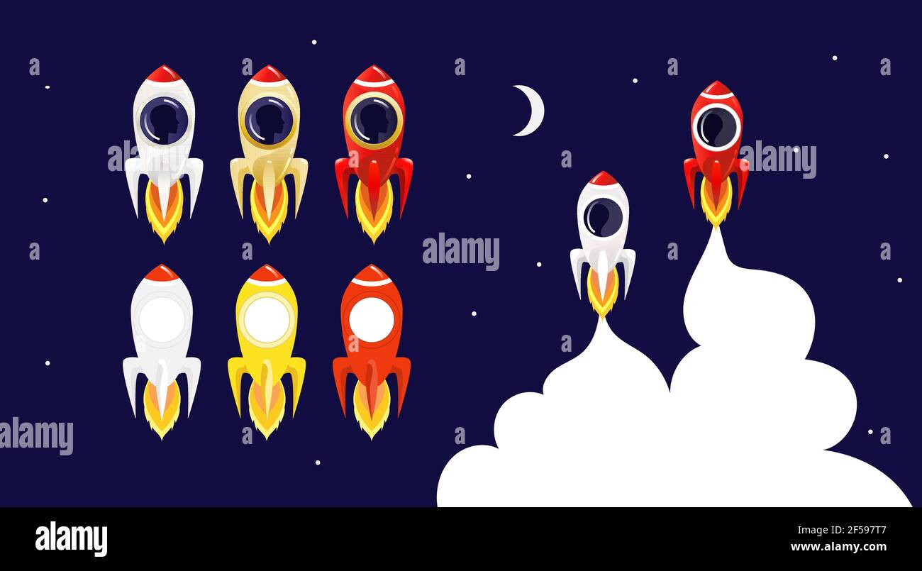 Rocket avatar template. Rockets with window porthole for face portrait