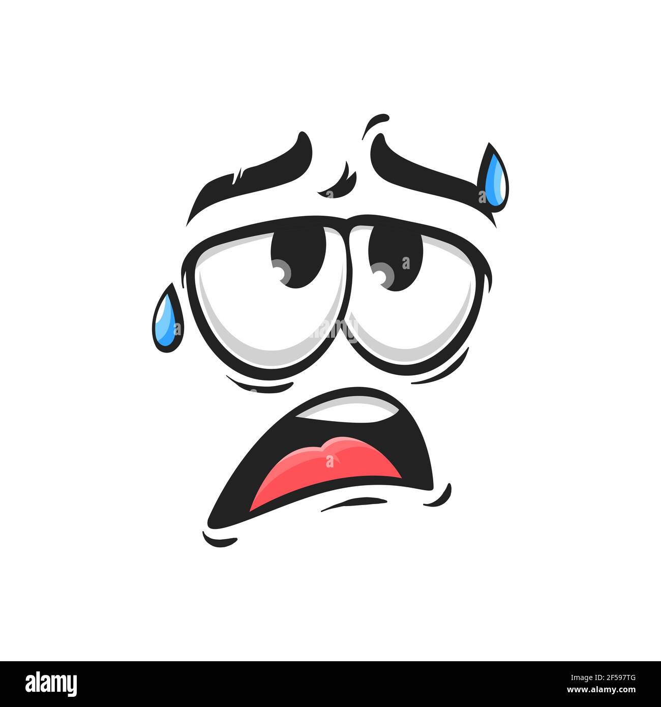 Thick and tired emoticon, face with drops of sweat Stock Vector