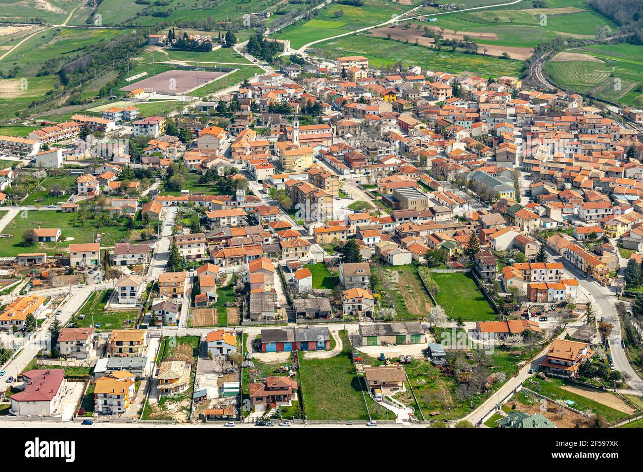 aerial view of the new town of Collarmele, rebuilt after the 1915  earthquake. Collarmele, province of L'Aquila, Abruzzo, Italy, Europe Stock  Photo - Alamy