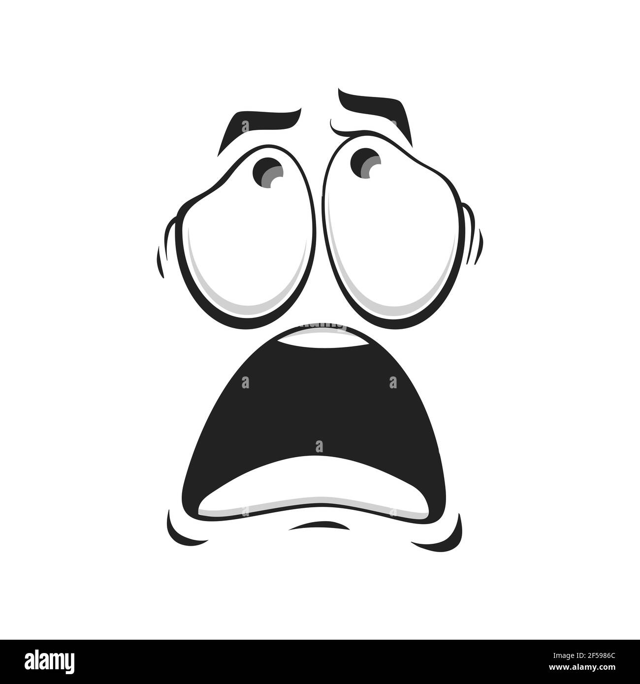 Black And White Scared Cartoon Funny Face With Panic Expression