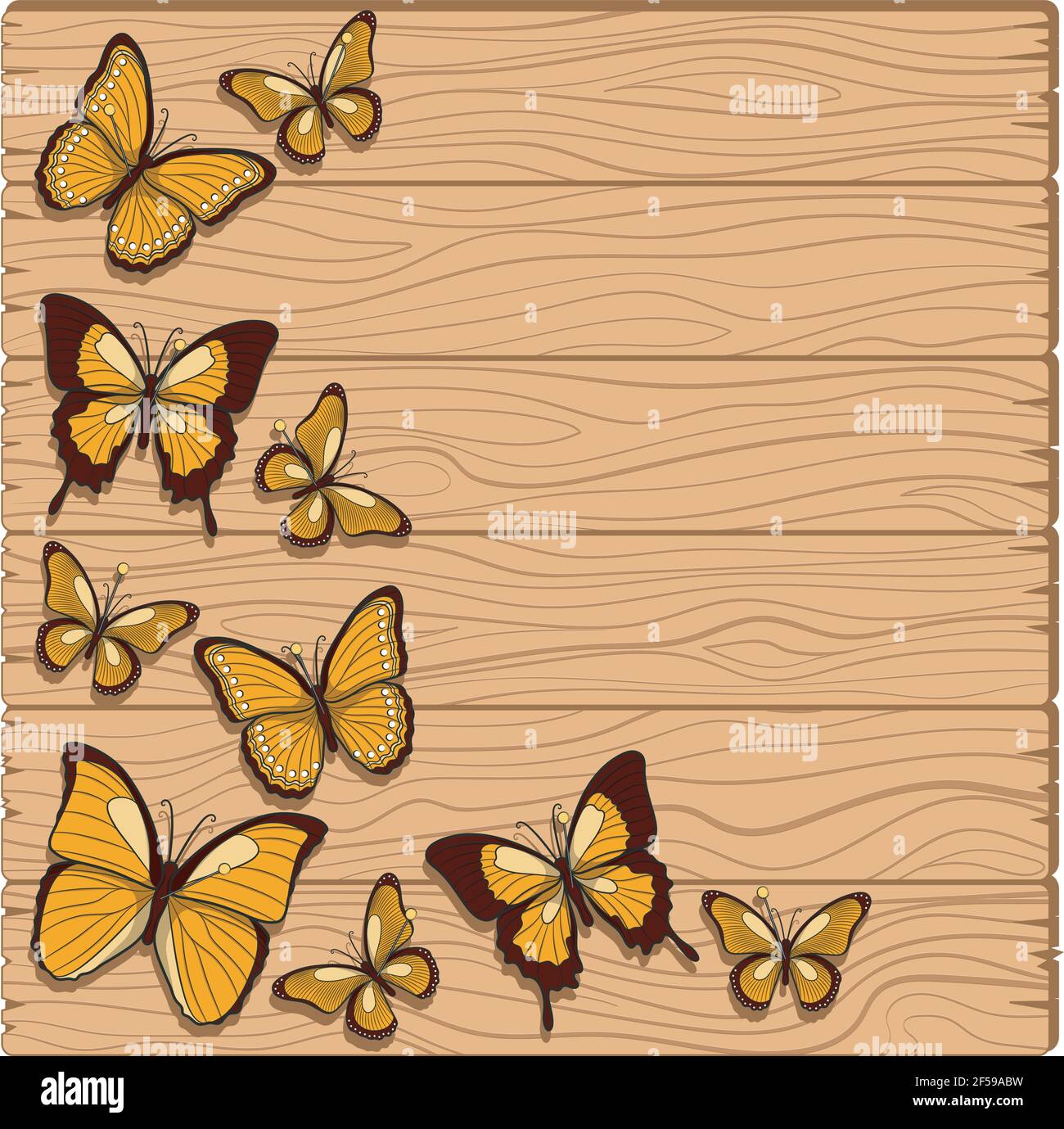Vector background with planks, butterflies studs. Stock Vector